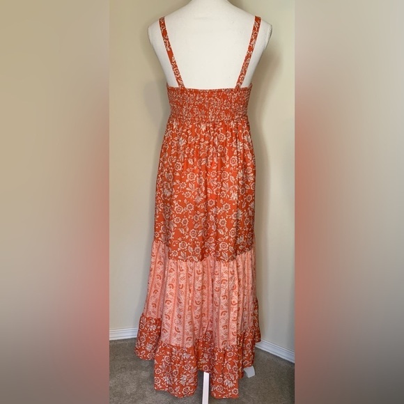 NWT band of the free Women Boho Floral Maxi Dress Orange Size Small - Picture 2 of 7